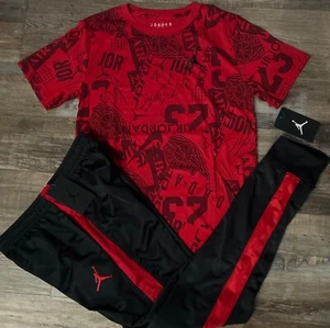 NWT Nike Air Jordan Boys YLG Red/Black All Over Print Pants Set Large - Picture 1 of 4