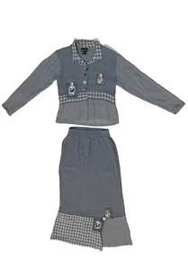 Vintage Alexandria Pierce Set Button Up Shirt & Skirt Blue Embroidered Size XS - Bild 1 von 14