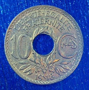 WORLD COIN SALE--FRANCE 1918 10 CENTIMES COPPER NICKEL COMPOSITION COIN-km#866a - Picture 1 of 3