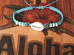 Bracciale corda cerata regolabile CONCHIGLIA cowry Surf Wear Unisex Hawaian 2024 - Foto 1 di 3