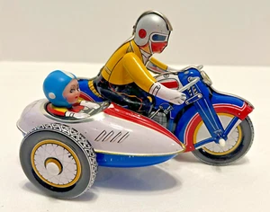 Vintage Schylling Tin Toy Motorcycle with Sidecar Wind-Up Collectors - Picture 1 of 7