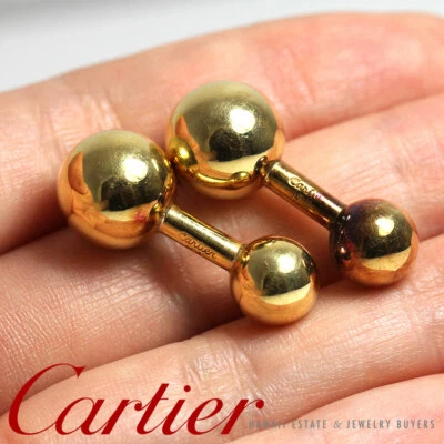 卡地亚复古 ESTATE 18K 黄金双铃 Barbell CUFFLINKS  — 第 1/4 张图片