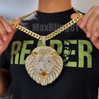 Iced Gold Plated Cubic Zirconia Jumbo Lion Head & 18" ~ 30" Cuban Chain Necklace