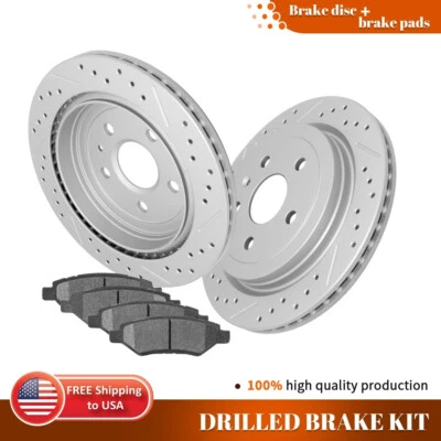 Rotores de freno traseros perforados + Kit de pastillas de freno de cerámica para Chevy Camaro Cadillac CTS Foto 1 de 4