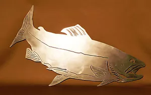 Salmon Plasma Cut Metal Wall Art Hanging Home Decor Fishing Man Cave - Picture 1 of 1