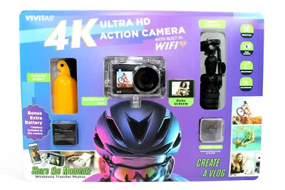 Vivitar 4K Ultra HD Action Camera Kit, Wifi, 2 Batteries, 64GB Micro SD - Mounts - Image 1 of 4