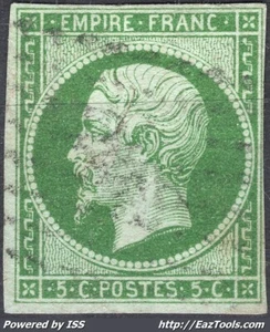 FRANCE EMPIRE 5c VERT N° 12 AVEC OBLITERATION LEGERE - Picture 1 of 2