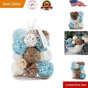 Large Aqua Blue Rattan Decorative Balls Bag - Perfect for Arts & Crafts - Picture 1 of 8