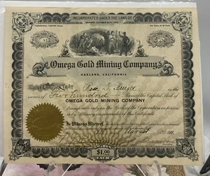 Omega Gold Mining Company - acciones mineras 500 acciones 1911 - Imagen 1 de 4