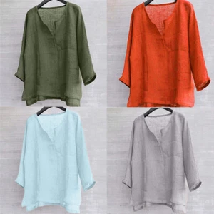 Prendas para el torso informales de algodón camisas sueltas caftán holgadas para hombre blusa camiseta - Imagen 1 de 18