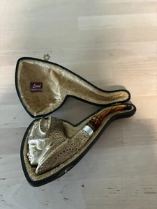 Genuine Block Meerschaum Levent Bent Billiard Khmer Lattice W/ Case - Picture 1 of 18