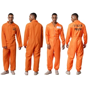 Mens Prison Jailhouse Costume Performance Cosplay Halloween Jumpsuit Adult Show - Picture 1 of 34