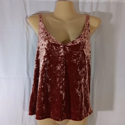 H&M Mujer Pequeño Cami Oro Rosa Terciopelo Aplastado Cuello en V Top Fiesta Terciopelo Foto 1 de 4