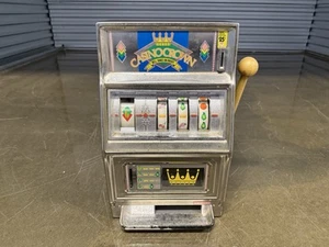 1970 Casino Crown Slot Machine Coin Bank 25 Cents Pull Lever WORKS Vegas Decor - Picture 1 of 8