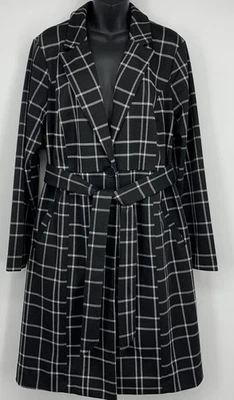 Abrigo Largo Torrid Mujer Negro Blanco a Cuadros Plus 2X Cinturón Cálido Manga Larga Nuevo Foto 1 de 4