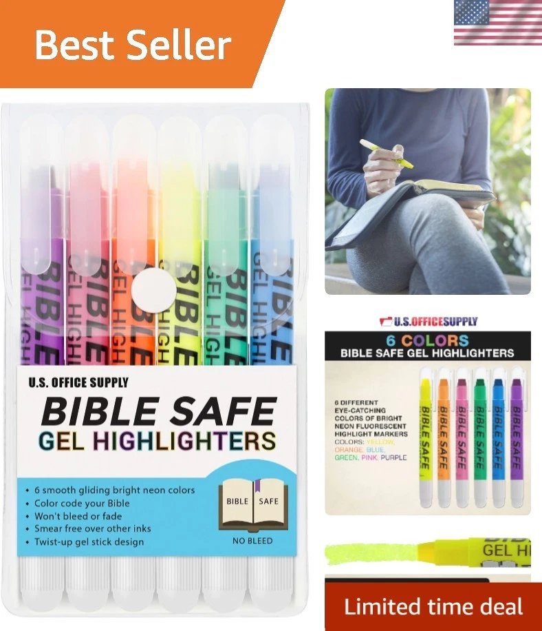 Bible Safe GEL Highlighters 6 Bright Neon Highlight Colors Wont Bleed Fade Smear