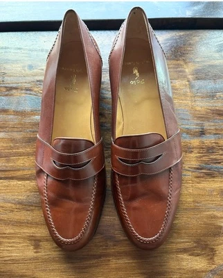 Mocassim Polo Ralph Lauren Couro Marrom Sela Bezerro Moeda 9 D com Capas de Poeira Verde - Imagem 1 de 4