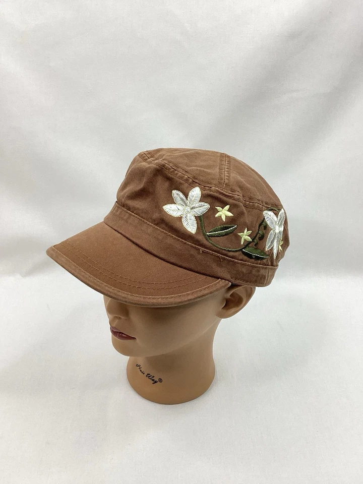DUKE’S WAIKIKI Mujer’s Sombrero Gorra Cadete Militar Marrón Patrón Floral Ajustable Foto 1 de 4