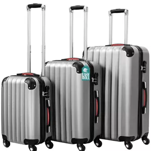 Set 3 Valigie Rigide Ruote Easy Roll Trolley Bagaglio da Viaggio Argento M L XL - Foto 1 di 11