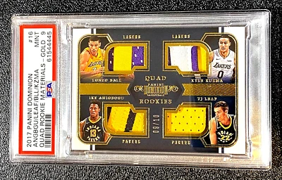 SSP /10 GOLD PSA 9 2017 BALL KYLE KUZMA DOMINION ROOKIE QUAD PATCH G4032 - Image 1 of 3