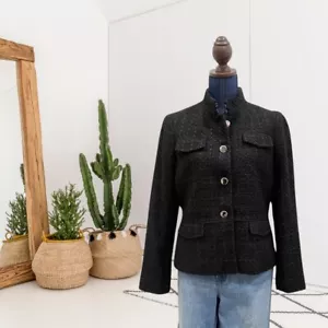 Giacca blazer Ann Taylor donna 8 tweed testurizzato argento bottoni davanti nero - Foto 1 di 13
