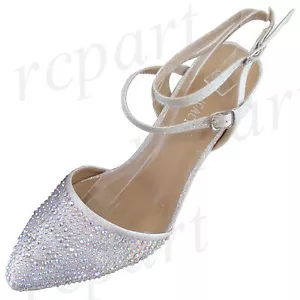 Nuevos zapatos para mujer noche diamantes de imitación hebilla cierre tacón alto boda plata - Imagen 1 de 10