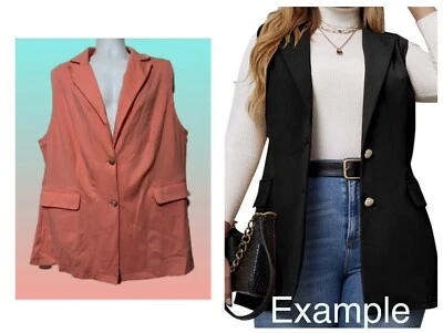 无袖纽扣前外套办公室背心夹克粉色女式大码 2X 码 — 第 1/4 张图片