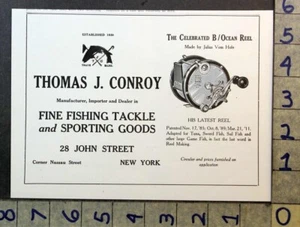 1917 SPORT FISH THOMAS J. CONROY TACKLE REEL B/OCEAN VOM HOFE YORK AD FC8332 - Picture 1 of 1