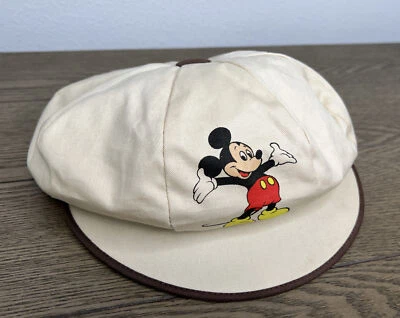 Vintage Mickey Mouse Disney Golf Hat Beret Cabbie Cotton Elastic Back Beige - Image 1 of 4