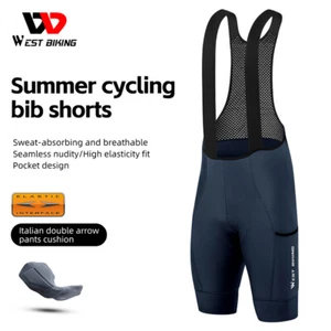 WEST BIKING Pro Men Cycling Bib Shorts Breathable Padded Riding Shorts Pocket - Picture 1 of 20