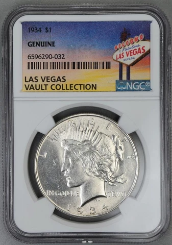 1934 Peace Dollar NGC Certified Las Vegas Vault Collection Pedigree Cover