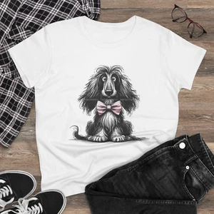 Camiseta Digipups Afghan Hound cachorro perro rosa pajarita boceto dibujos animados damas - Imagen 1 de 3