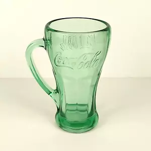 Vintage Coca Cola grün geprägt dick Glas Becher mit Griff 12oz 6" hoch - Bild 1 von 7