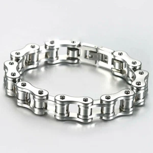 SOLID Stainless Steel Motorcycle Bike Chain Design Bracelet Men's Jewelry New - Picture 1 of 9