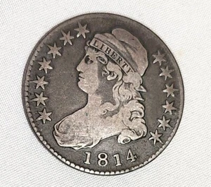 1814 US 900 Silver Half Dollar Fifty Cents Capped Bust Coin KM# 37 - Picture 1 of 11