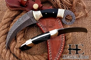 HUNTEX Handmade Damascus Blade, Buffalo Horn HDL, Full-Tang 230mm Karambit Knife - Picture 1 of 7