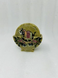 Unique Brown Marble Round Shape Coasters Elephant Painting Coasters Set Of 6 - Picture 1 of 4