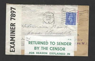 UK 1942 WWII COVER & LETTER WAS RETURNED TO SENDER - Image 1 of 2