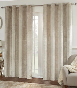 SHIMMER VELVET NATURAL CURTAINS EYELET RING TOP LINED CRUSHED BEIGE MINK CREAM - Picture 1 of 1