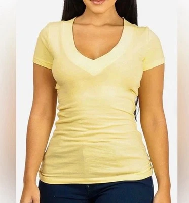 Новый с ярлыком всплеск бледно-желтый v шеи хлопок смесь резинке футболка размер средний - Изображение 1 из 4