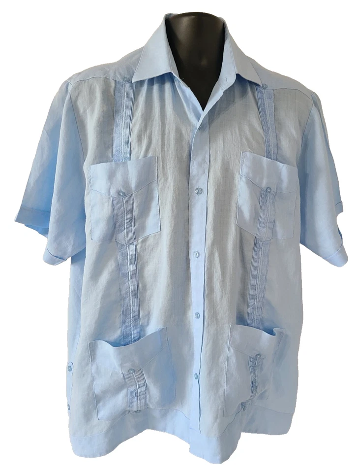 MOJITO COLLECTION Mens Linen Guayabera Shirt SIZE 2X Short Sleeve Light Blue - Image 1 of 4