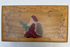 Vntg Lane Wooden Chest 1992 Christmas Santa Trinket Jewelry Box ~ No Key - Picture 1 of 12