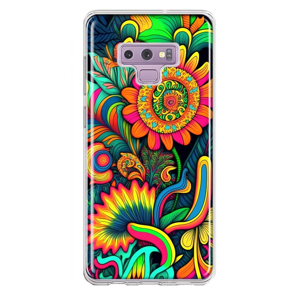 For Samsung Galaxy Note 9 Neon Rainbow Psychedelic Indie Hippie Sunflowers Hybri - Image 1 of 1