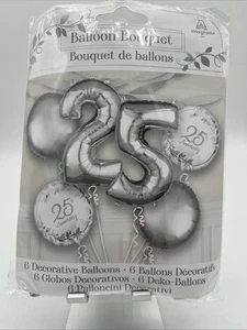Globos 25 Aniversario Lámina Plateada y Blanca - 6 Globos Decorativos Envío Gratis - Imagen 1 de 4