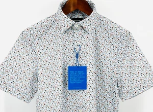 BUGATCHI Men's Small Ice Blue Dot Super Performance Tech Short Sleeve Shirt NWT - Picture 1 of 14