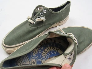 Vtg 1960s Converse Comfort Cushion Arch Canvas Green Deck Shoes USA Sz 9 50s 60s - Picture 1 of 13