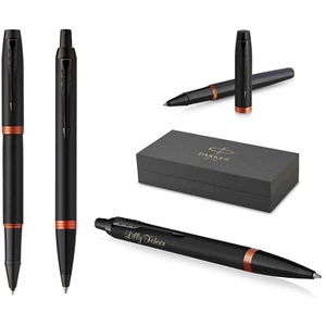 Parker IM Vibrant Rings Set Tintenroller + Kugelschreiber Orange PVD mit Gravur - Bild 1 von 9