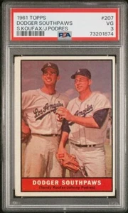 1961 Topps SANDY KOUFAX Dodger Southpaws Baseball Card 207 Graded PSA 3 Nice - Imagen 1 de 2