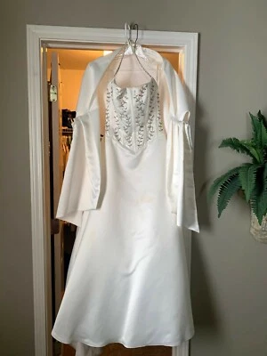 Paloma Blanca Size 4 Halter Wedding Gown with Bodice Beading and Pleated Wrap - Image 1 of 4