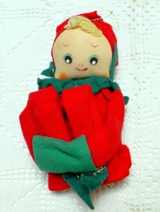 DE COLECCIÓN ABRAZADERA DE RODILLA PIXIE ELF PINTADO A MANO TELA CARA MEJILLAS GORDITAS JAPÓN ¡LINDO! - Imagen 1 de 4